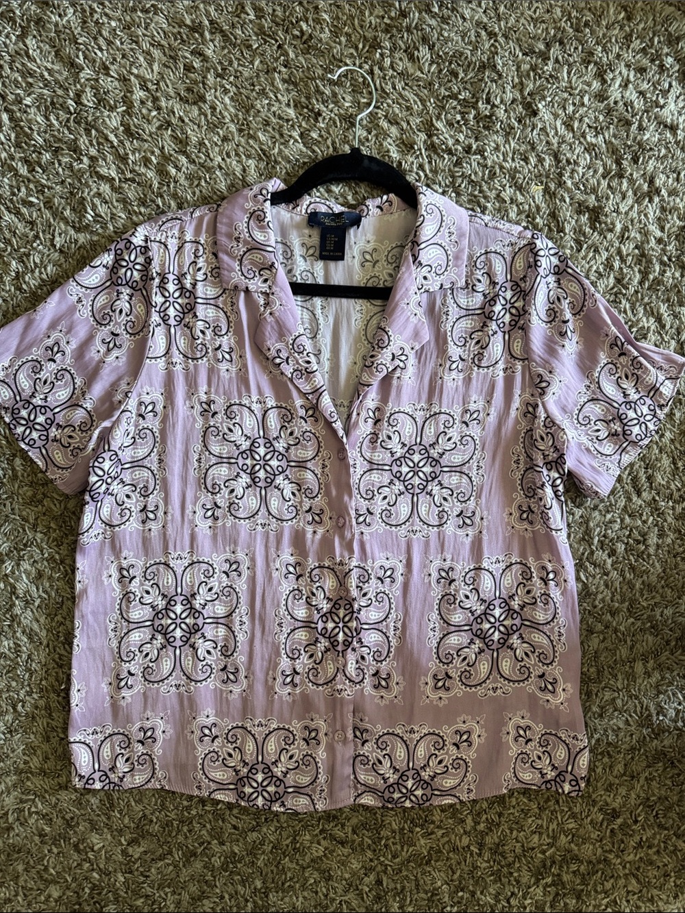 RACHEL Rachel Roy Lavender Paisley Button-Down Short Sleeve Top